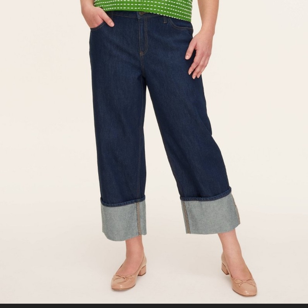Kate Spade x Target Women High Rise Straight Leg Wide Cuff Jeans Dark Blue 00